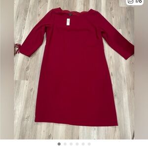 NWT Talbots maroon long sleeve dress w/ties on sleeves & scallop collar, size 12